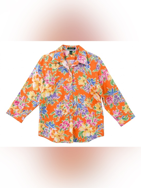 Lauren Ralph Lauren Tops - Lauren Ralph Lauren Orange Floral Cotton Button-Down Blouse Size M NWOT